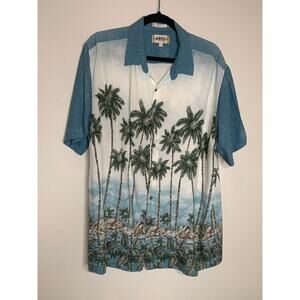 Campia Blue Green Tropical Palm Tree Print Hawaiian Shirt Sz XL